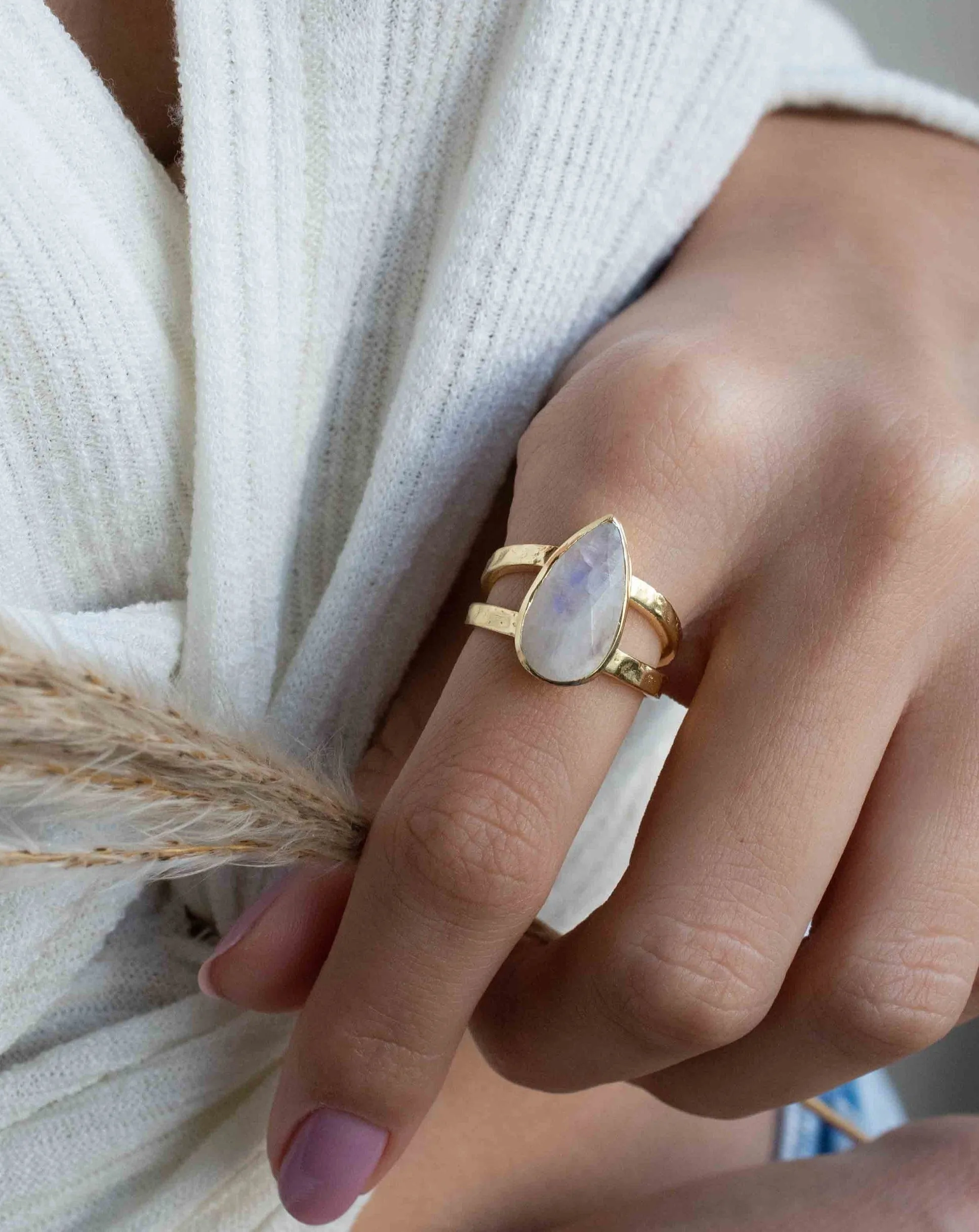 Moonstone Gold Plated Ring *  Statement Ring * Gemstone Ring * Rainbow Moonstone * Gold Ring  * Large Ring Statement * BJR310