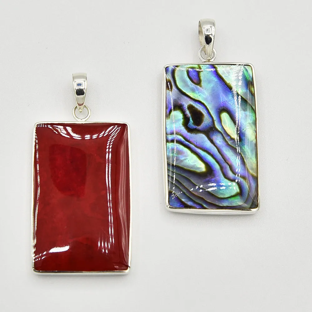 Mother of Pearl, Abalone and Coral Double Sided Pendant