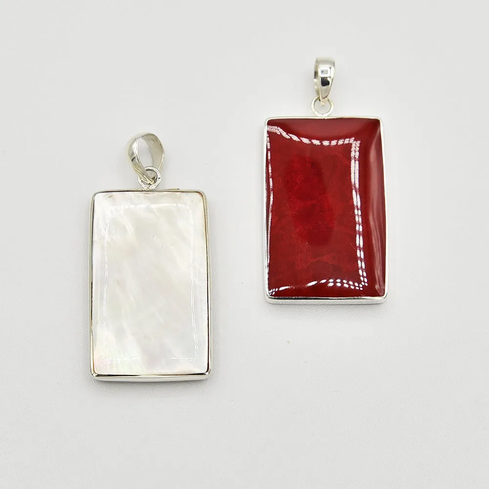 Mother of Pearl, Abalone and Coral Double Sided Pendant