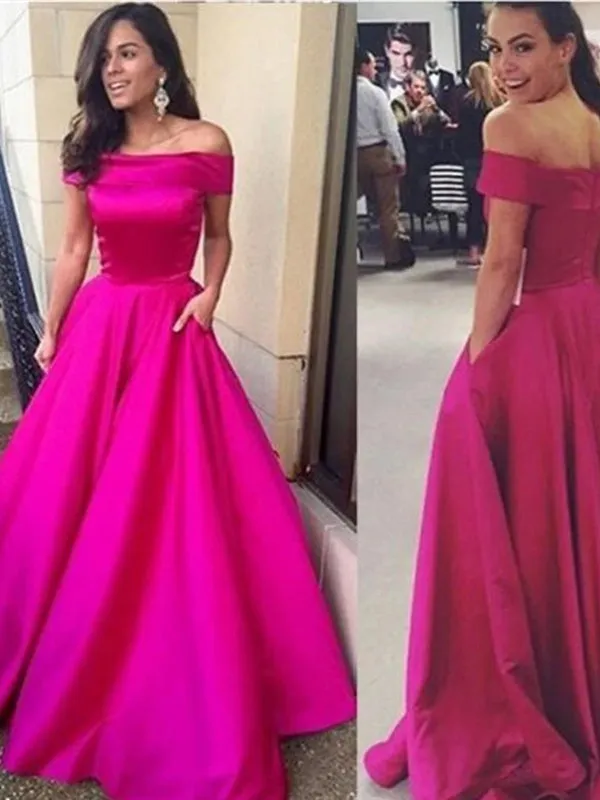 New Arrival Off Shoulder Sabrina Neck Long A-line Simple Ball Gown High School Formal Prom Dress,PD0188