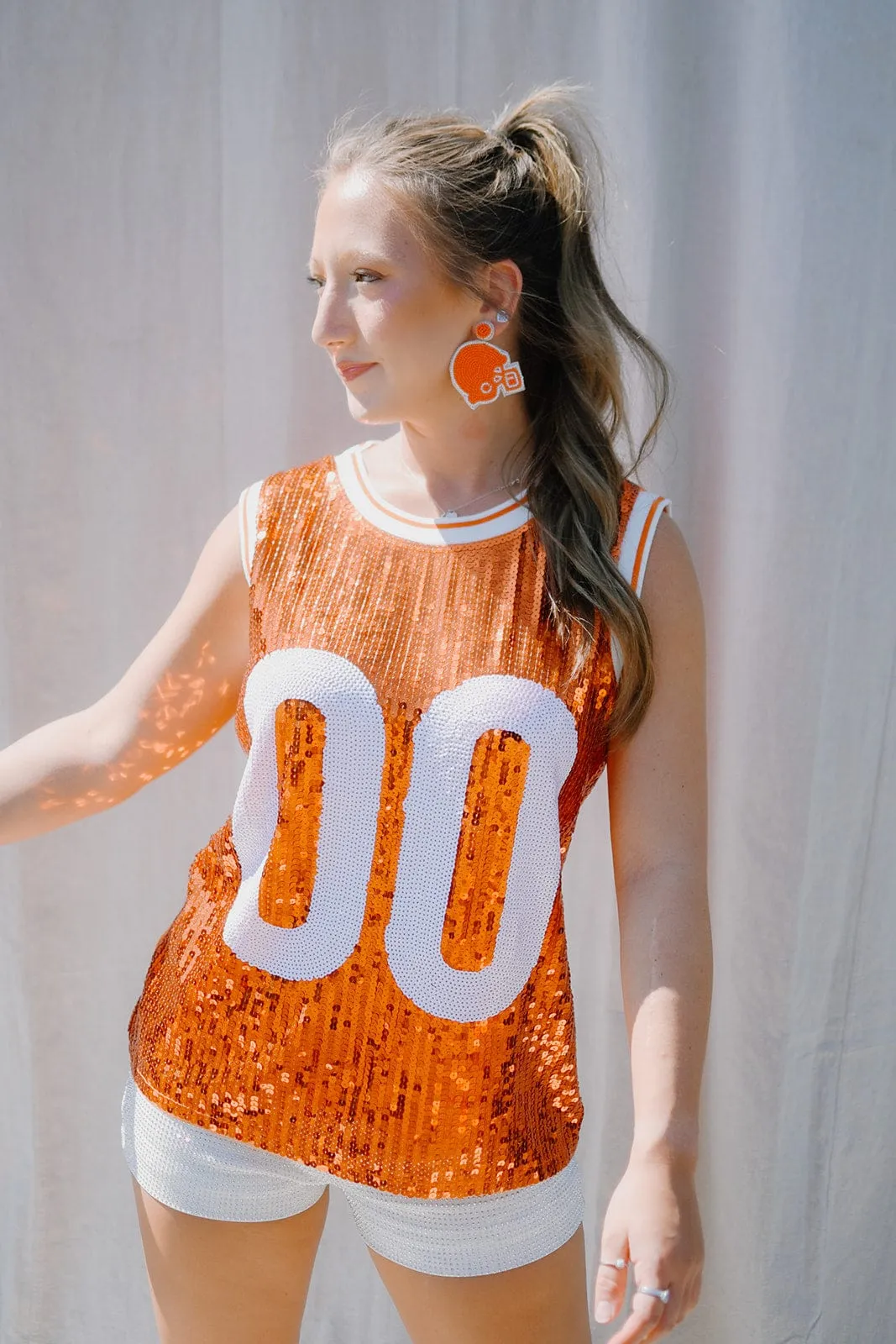 Orange & White Sequin Sleeveless Jersey