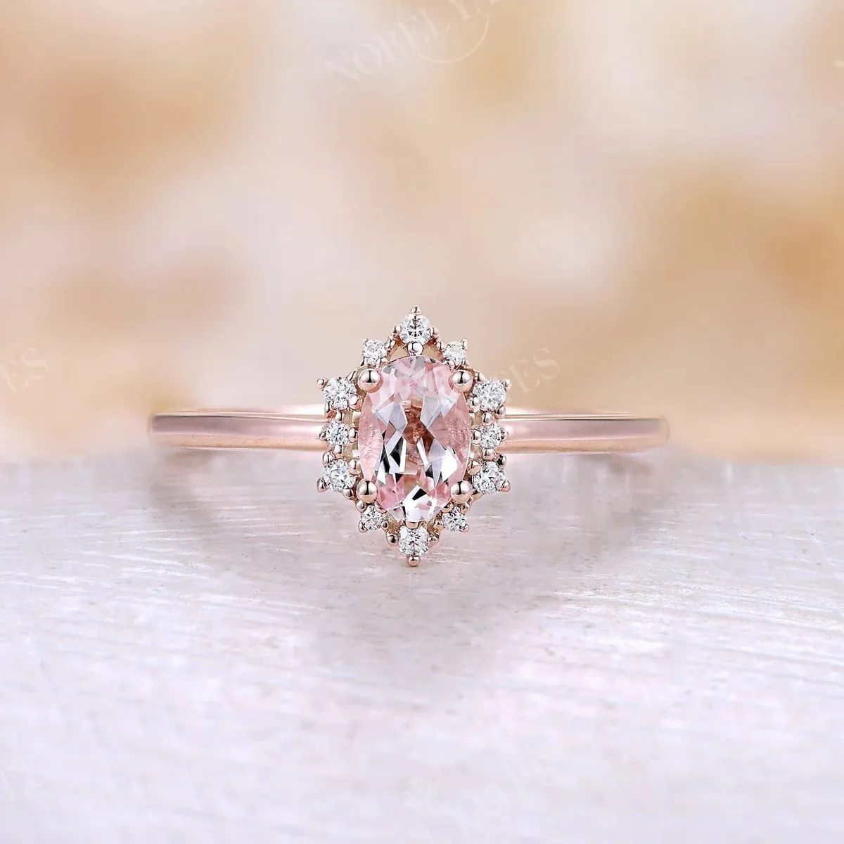 Oval Lab Alexandrite Halo Rose Gold Engagement Ring