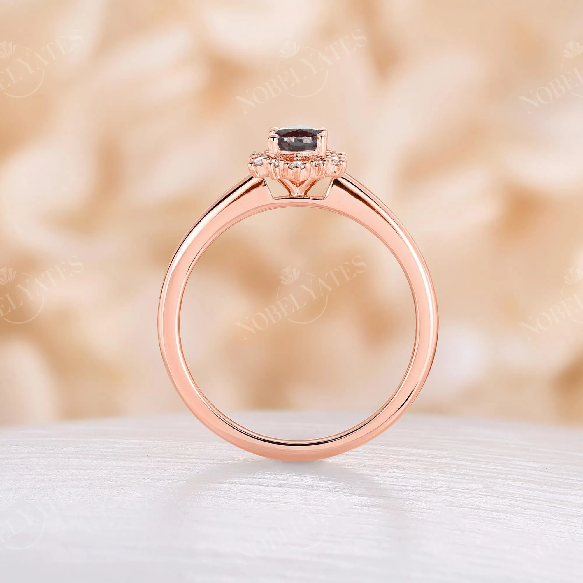 Oval Lab Alexandrite Halo Rose Gold Engagement Ring