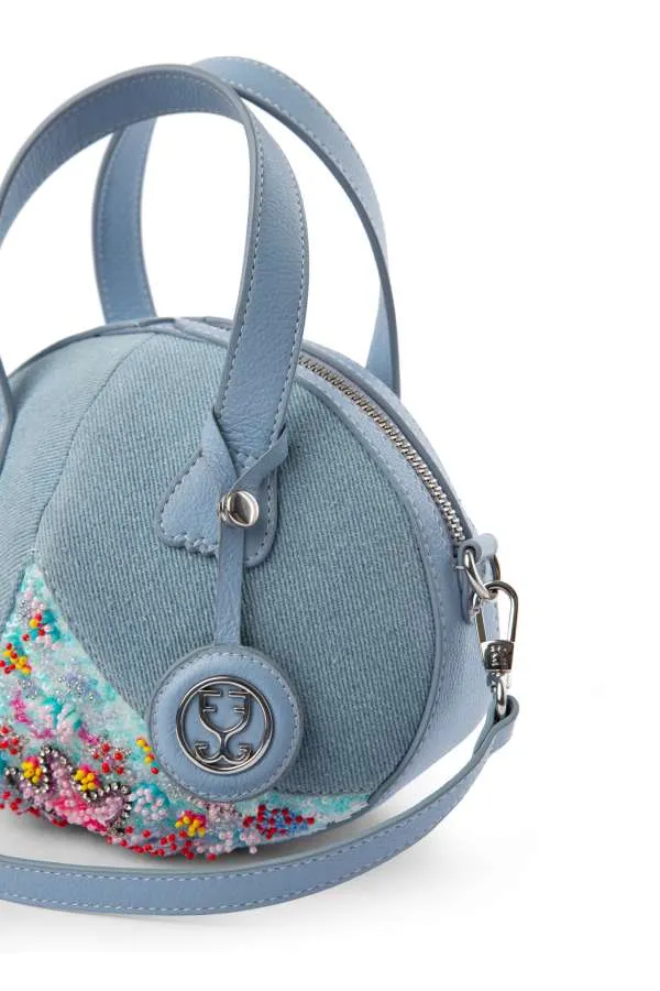 Oyster Crossbody In Denim : (With Underwater Handembroidered Strap) - Limited Edition