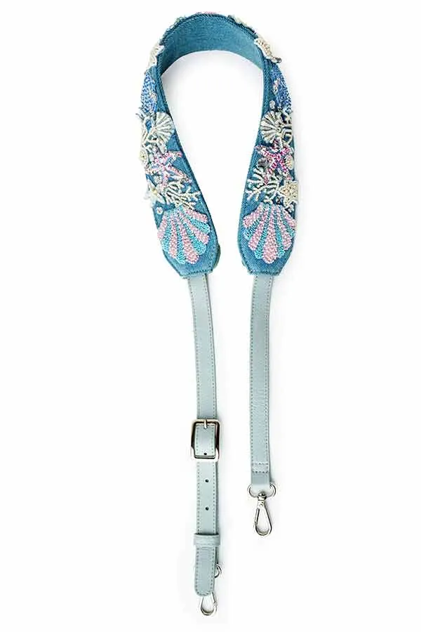 Oyster Crossbody In Denim : (With Underwater Handembroidered Strap) - Limited Edition