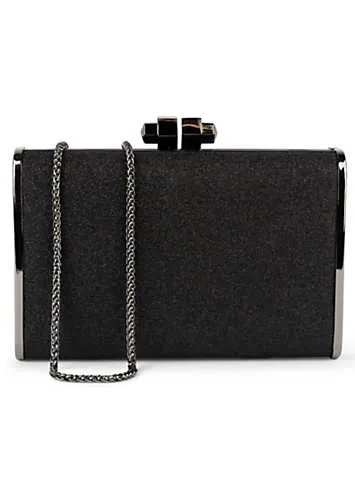 Paradox London Black Glitter ’Devica’ Box Clutch