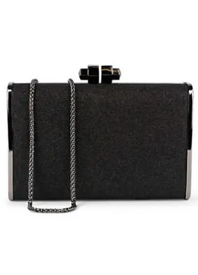 Paradox London Black Glitter ’Devica’ Box Clutch