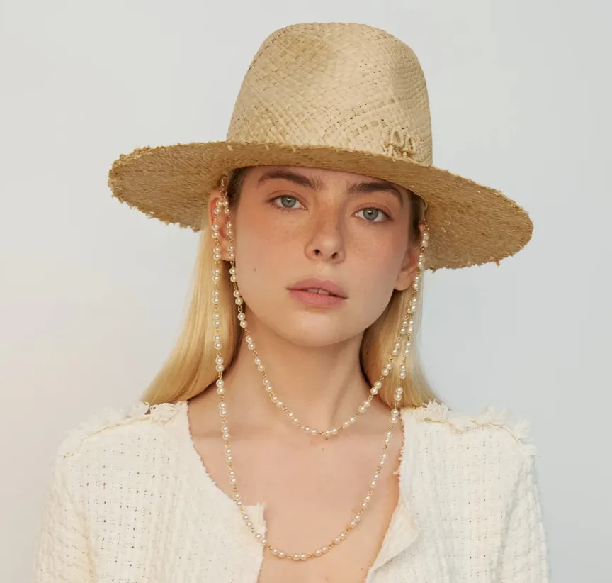 Pearl Chain Frayed-Brim Fedora Hat