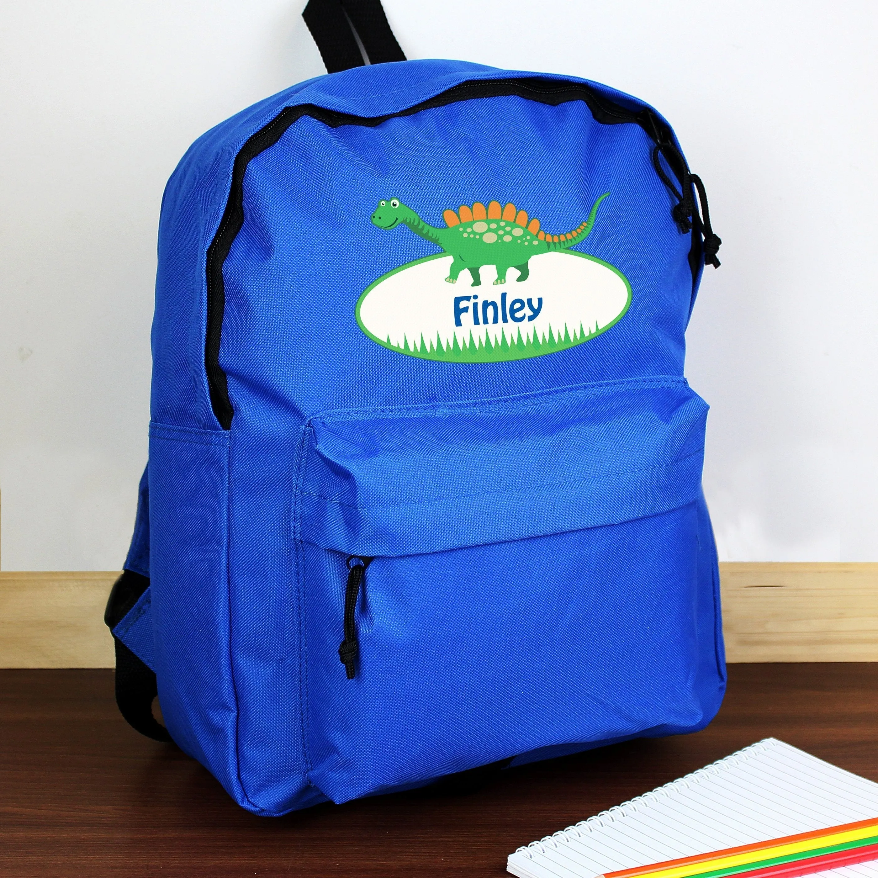 Personalised Dinosaur Blue Backpack