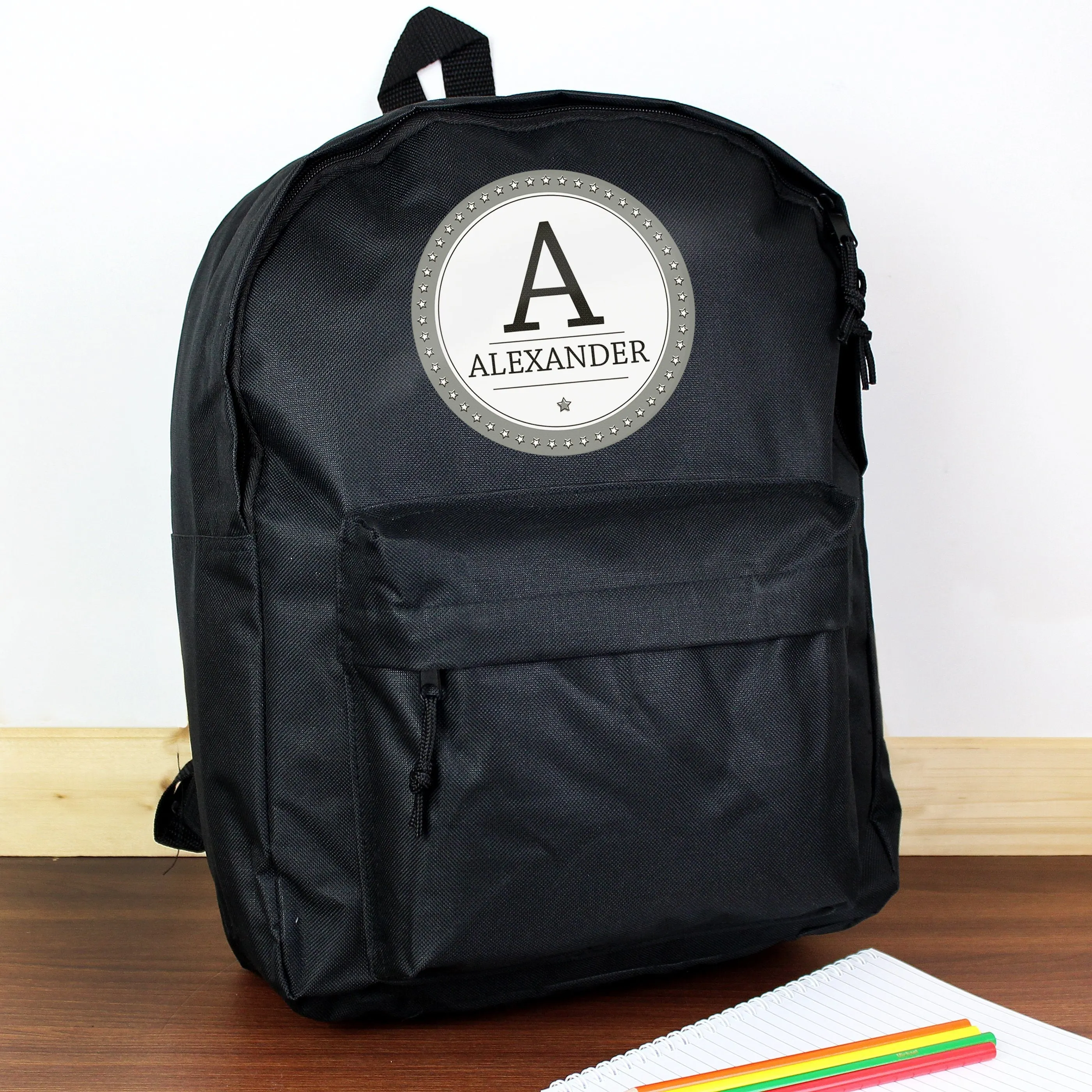 Personalised Star Name Black Backpack