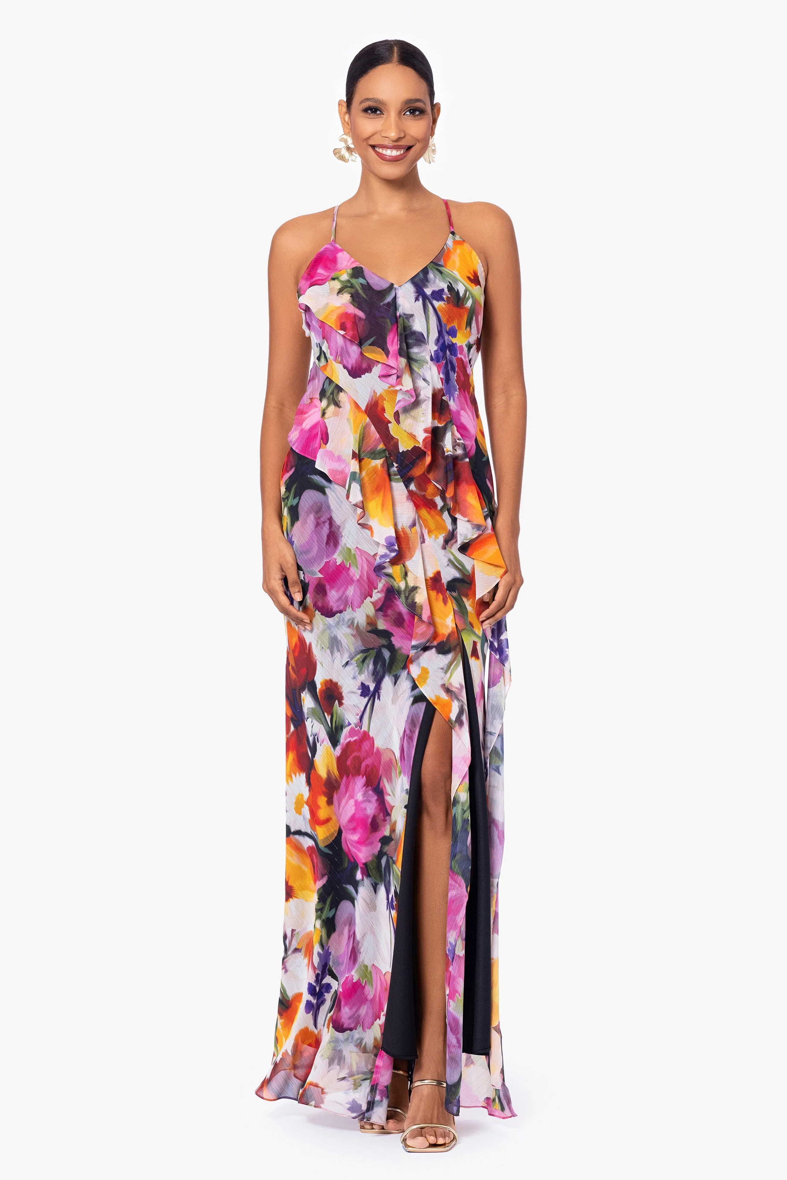 Petite Mary Long Chiffon Floral Print Dress