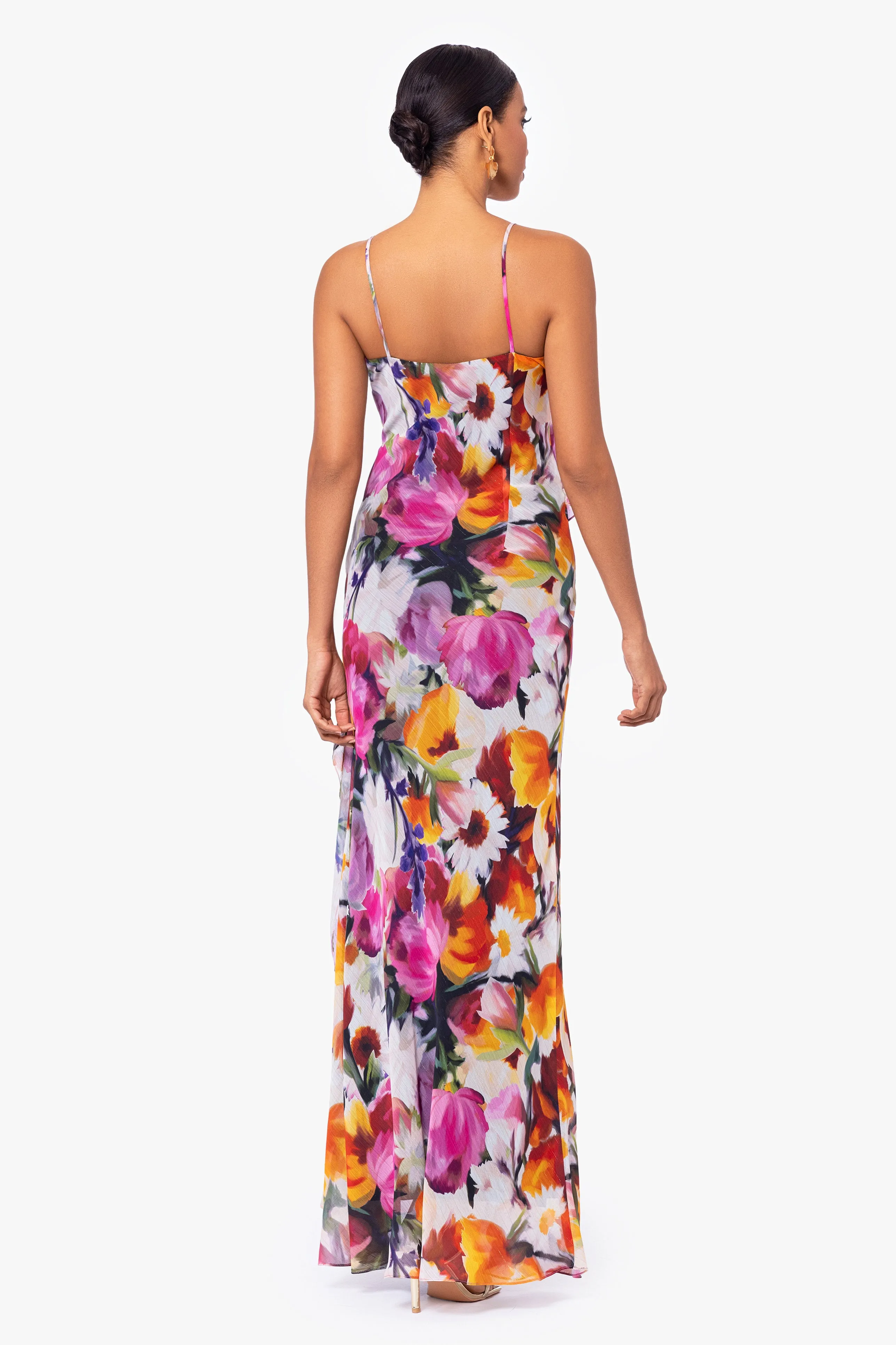 Petite Mary Long Chiffon Floral Print Dress