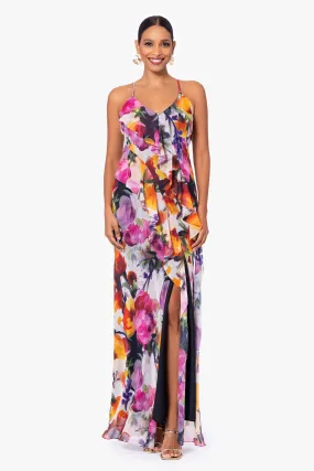 Petite Mary Long Chiffon Floral Print Dress