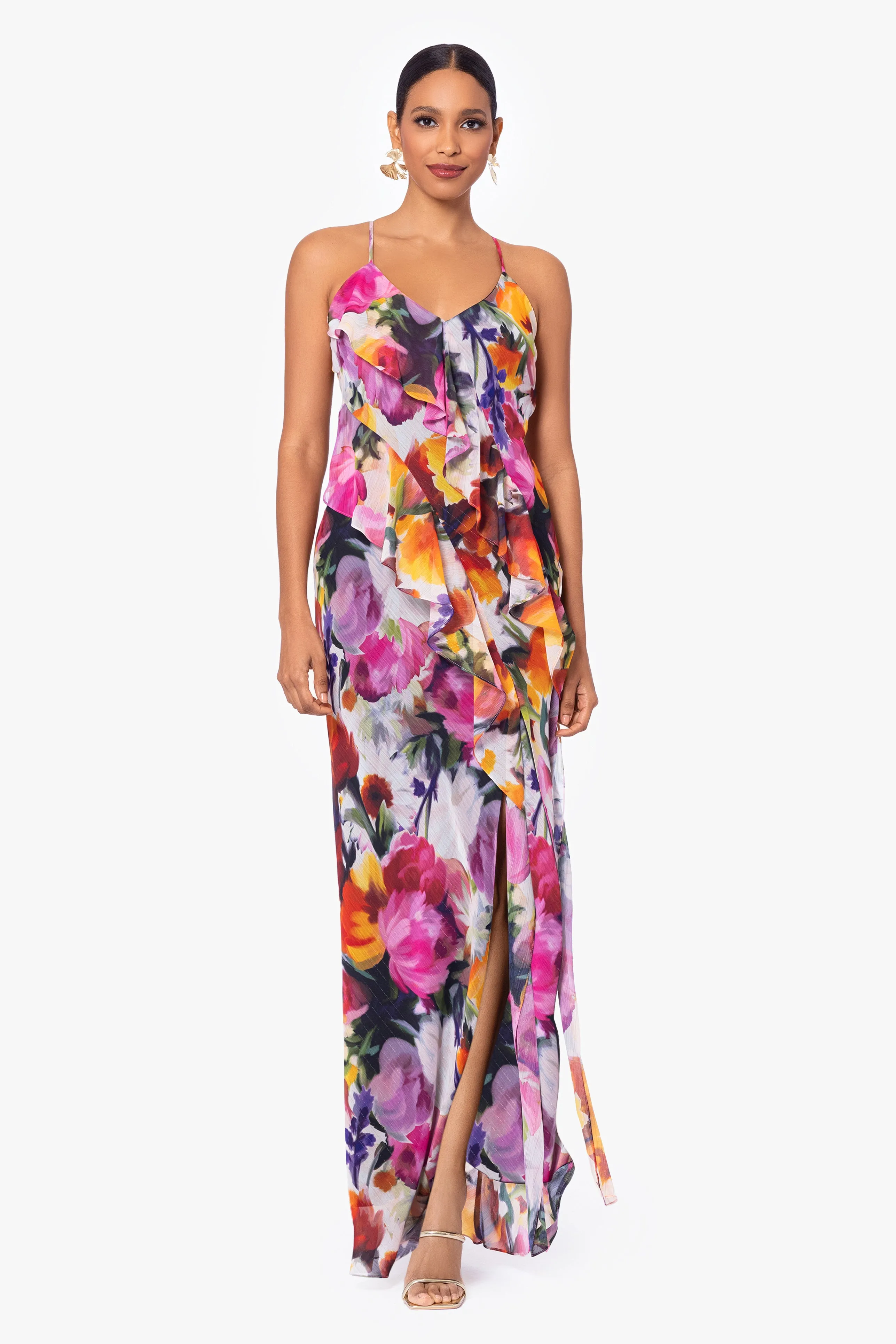 Petite Mary Long Chiffon Floral Print Dress