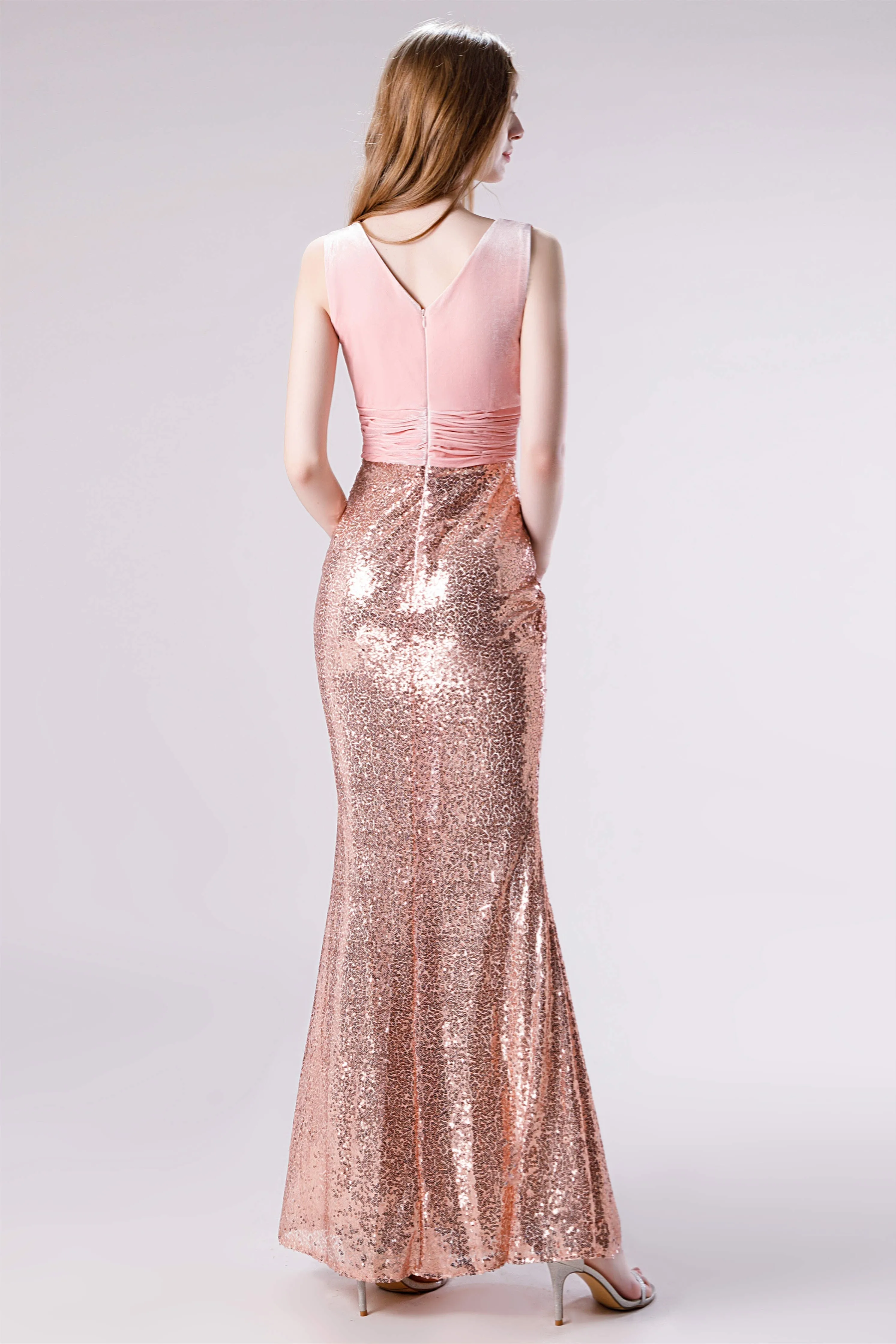 Pink Shimmery Sequin Lace Prom Dresses