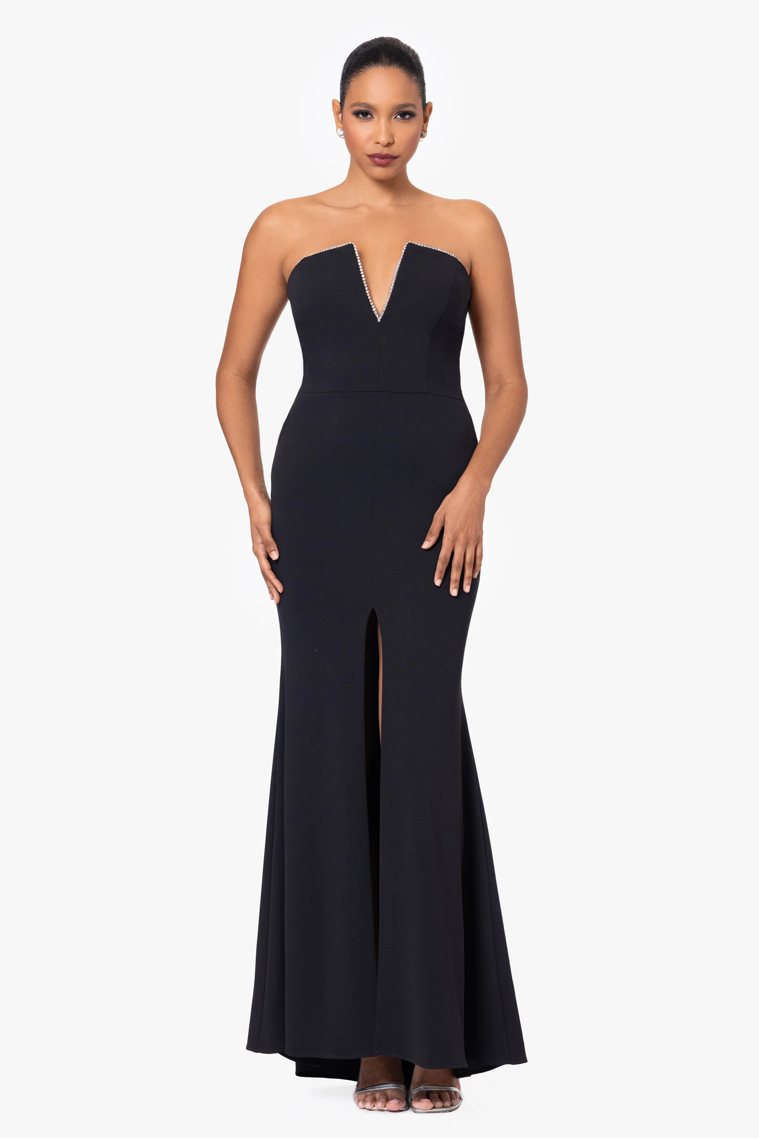 Raven Strapless Split V-Neck Floor Length Dress