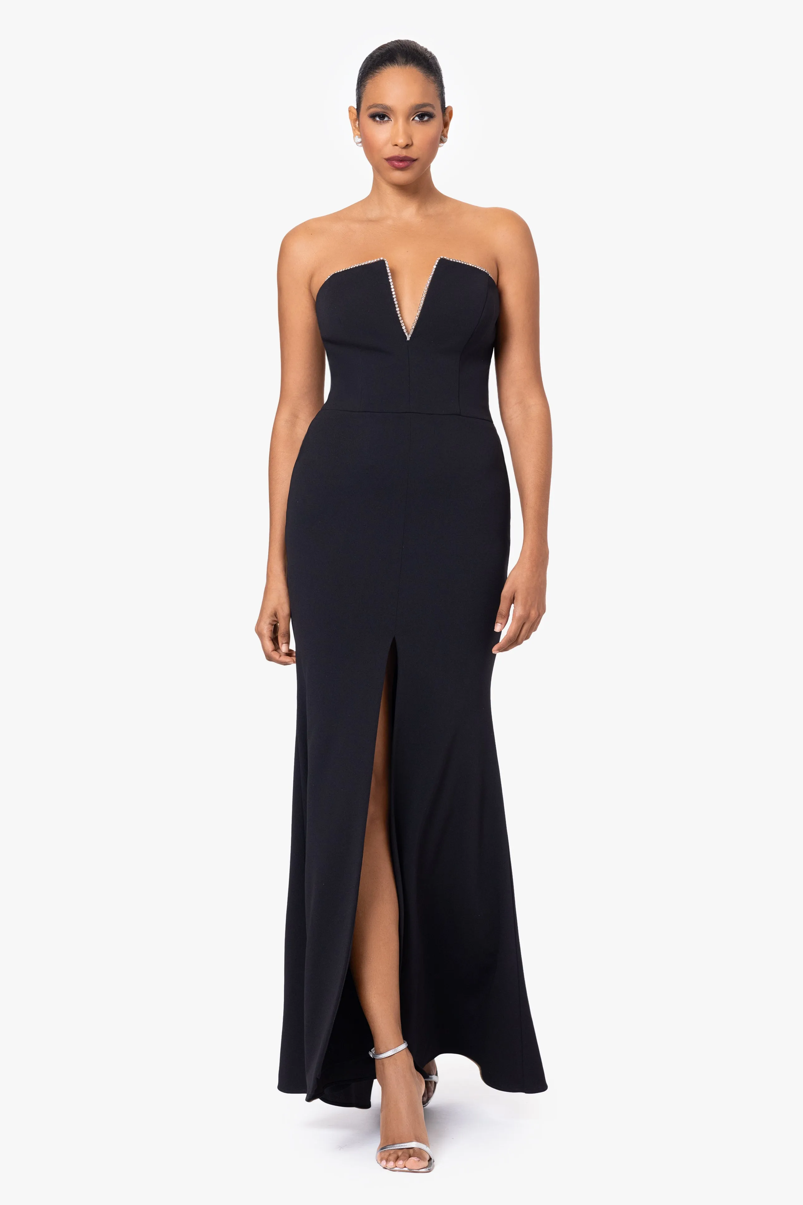 Raven Strapless Split V-Neck Floor Length Dress