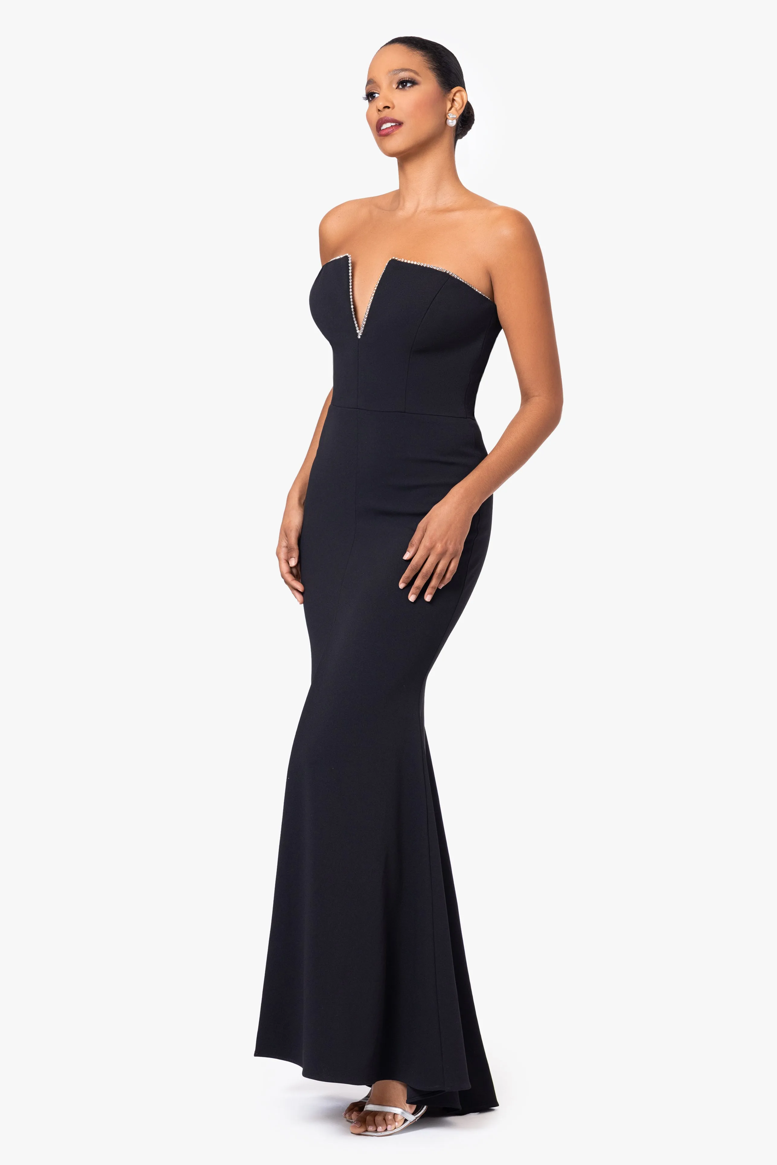 Raven Strapless Split V-Neck Floor Length Dress