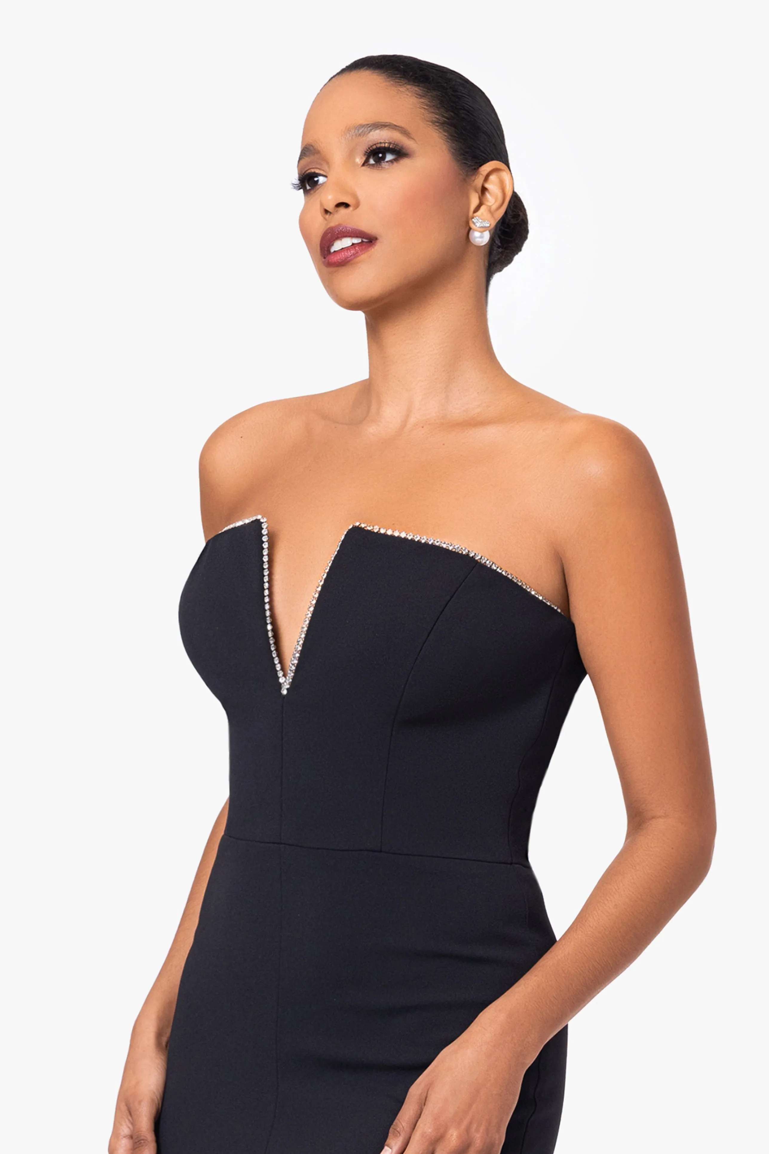 Raven Strapless Split V-Neck Floor Length Dress