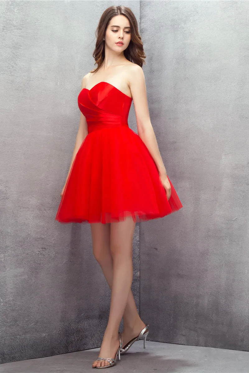 Red Sweetheart Tulle Short Mini Homecoming Dresses