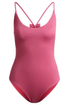 Ribbed one-piece swimsuit with bow trim