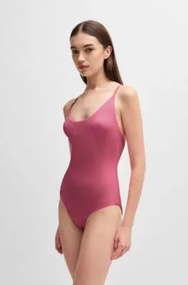 Ribbed one-piece swimsuit with bow trim