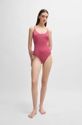 Ribbed one-piece swimsuit with bow trim