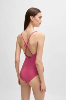 Ribbed one-piece swimsuit with bow trim