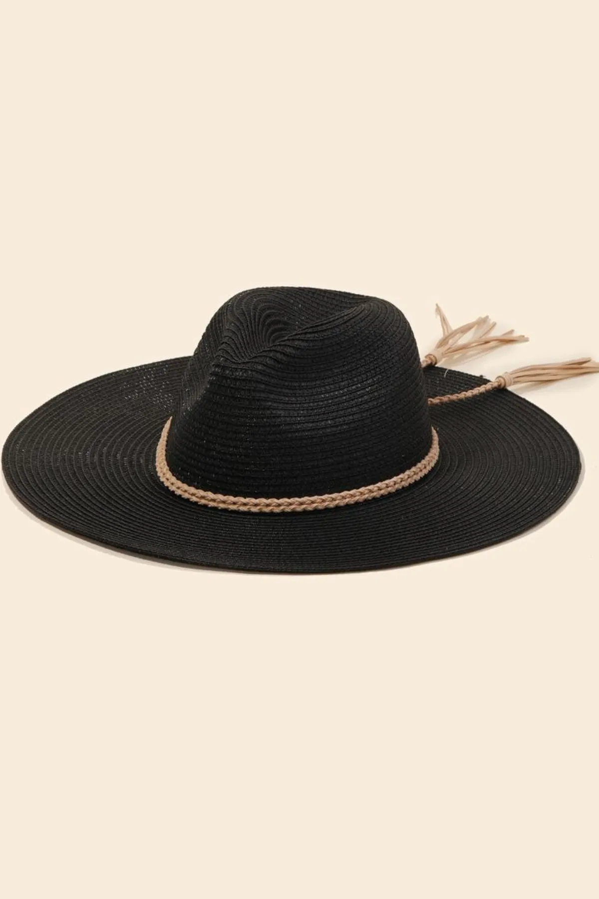 ROBIN BLACK Straw Rope Strap Fedora Hat