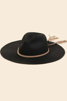 ROBIN BLACK Straw Rope Strap Fedora Hat