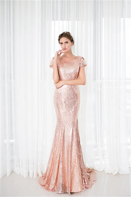 Rose Gold Sequin Mermaid Prom Dresses