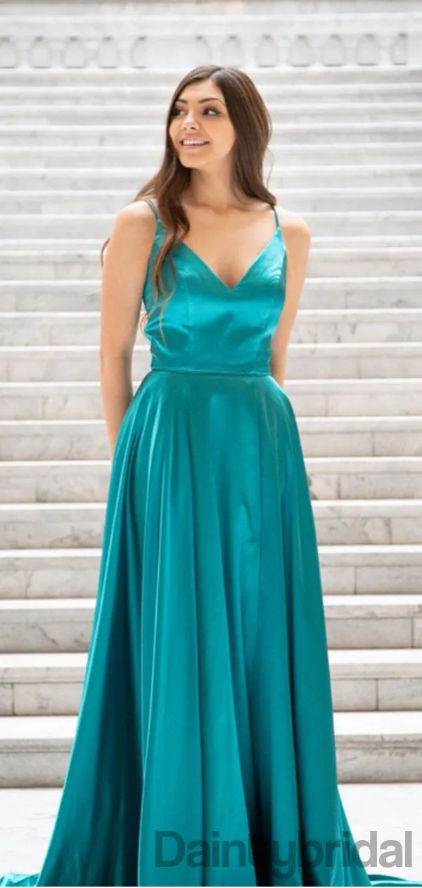 Sexy V-neck  A-line Side Slit Floor Length Long Prom Dresses Evening Dresses.DB10293