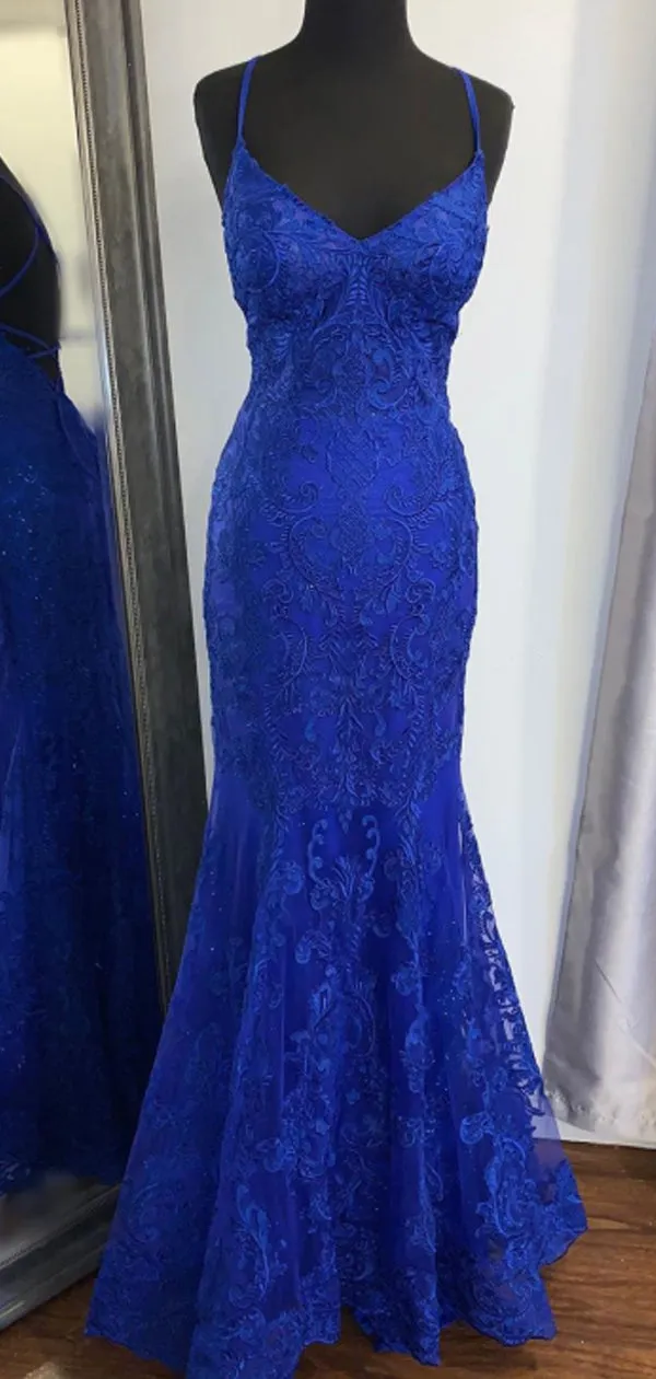 Sexy V-neck Lace Mermaid Prom Dresses Evening Dresses.DB10243