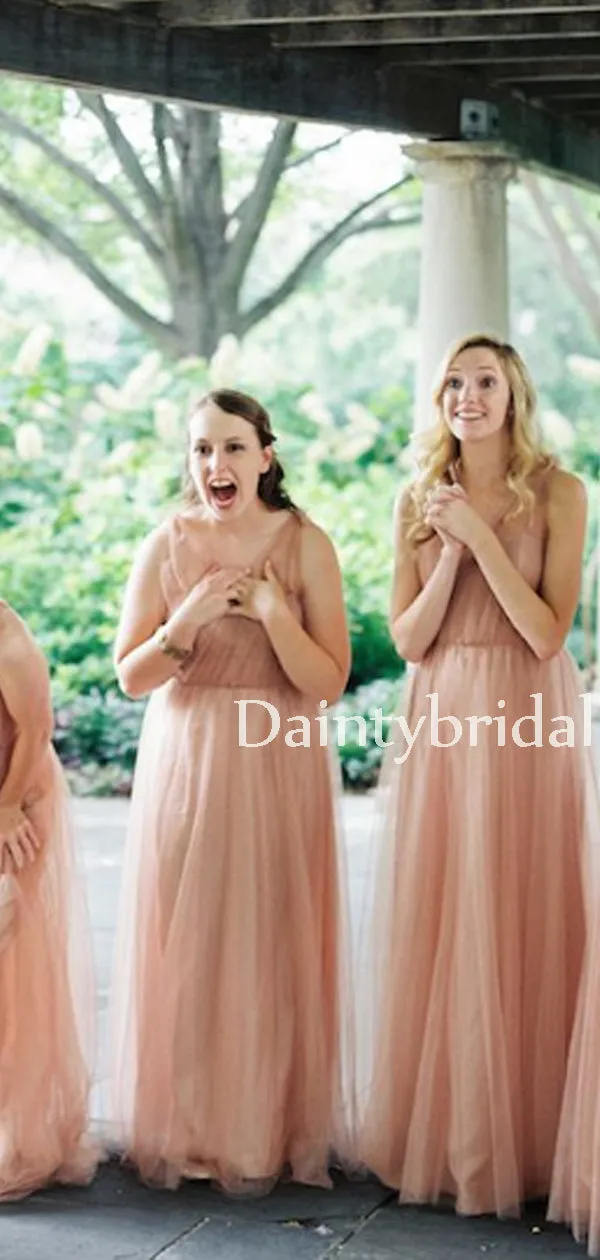 Sexy V-neck Tulle Floor-length Long Bridesmaid Dresses.DB10647