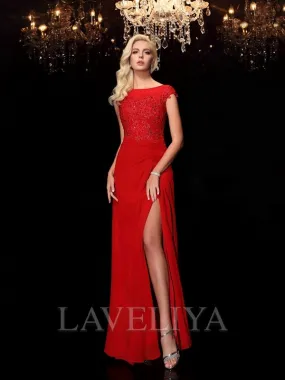 Sheath Bateau Short Sleeves Applique Floor-Length Chiffon Mother of the Bride Dress  #XM230160