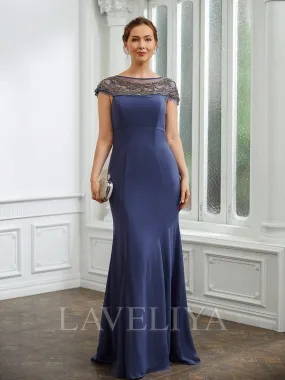 Sheath Bateau Short Sleeves Beading Floor-Length Chiffon Mother of the Bride Dress  #XM230282