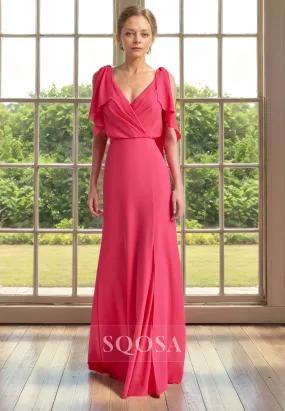 Sheath V Neck Chiffon Elegant Mother of the Bride Dress Long Cocktail Dress