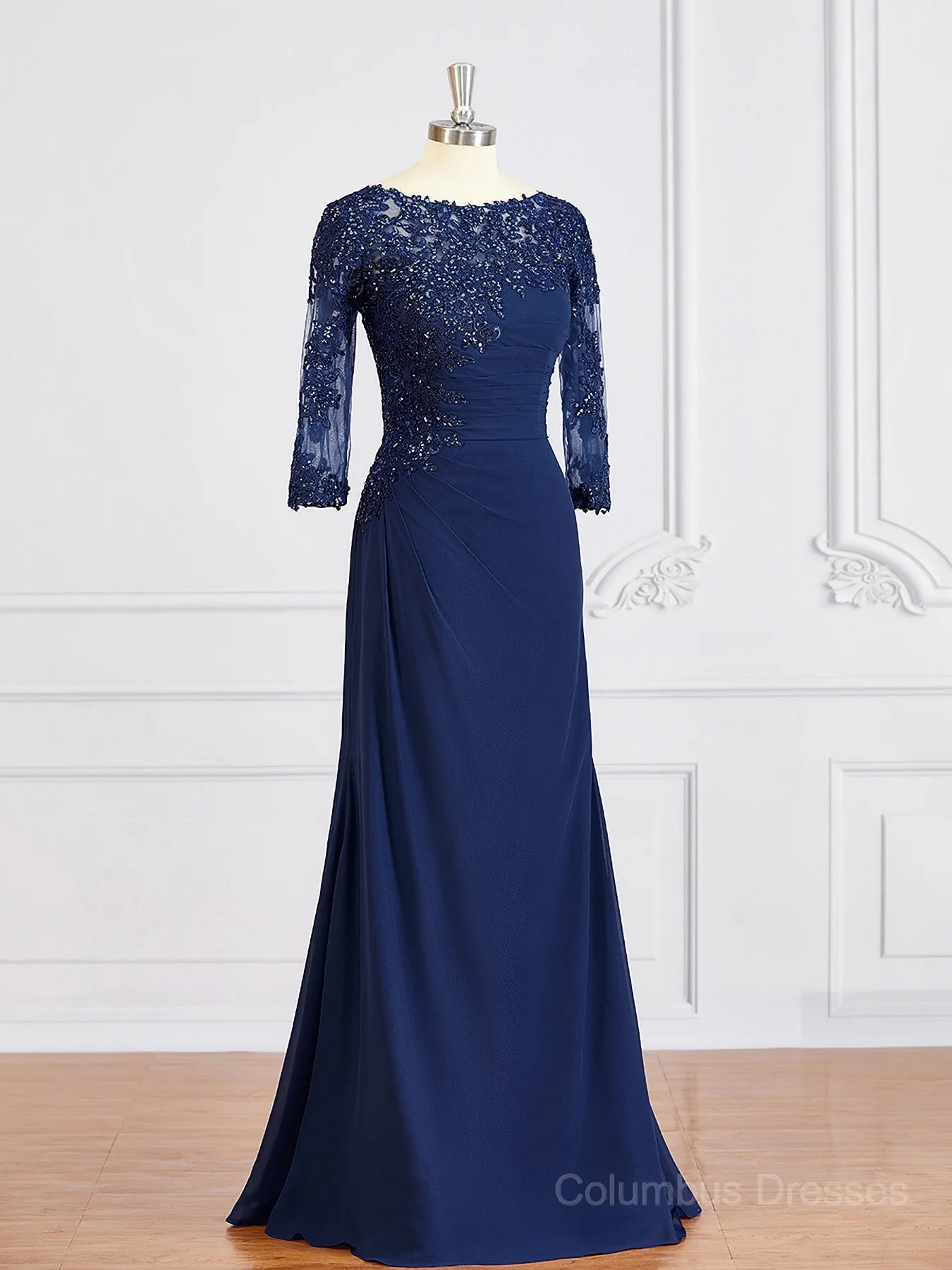 Sheath/Column Bateau Floor-Length Chiffon Mother of the Bride Dresses With Appliques Lace