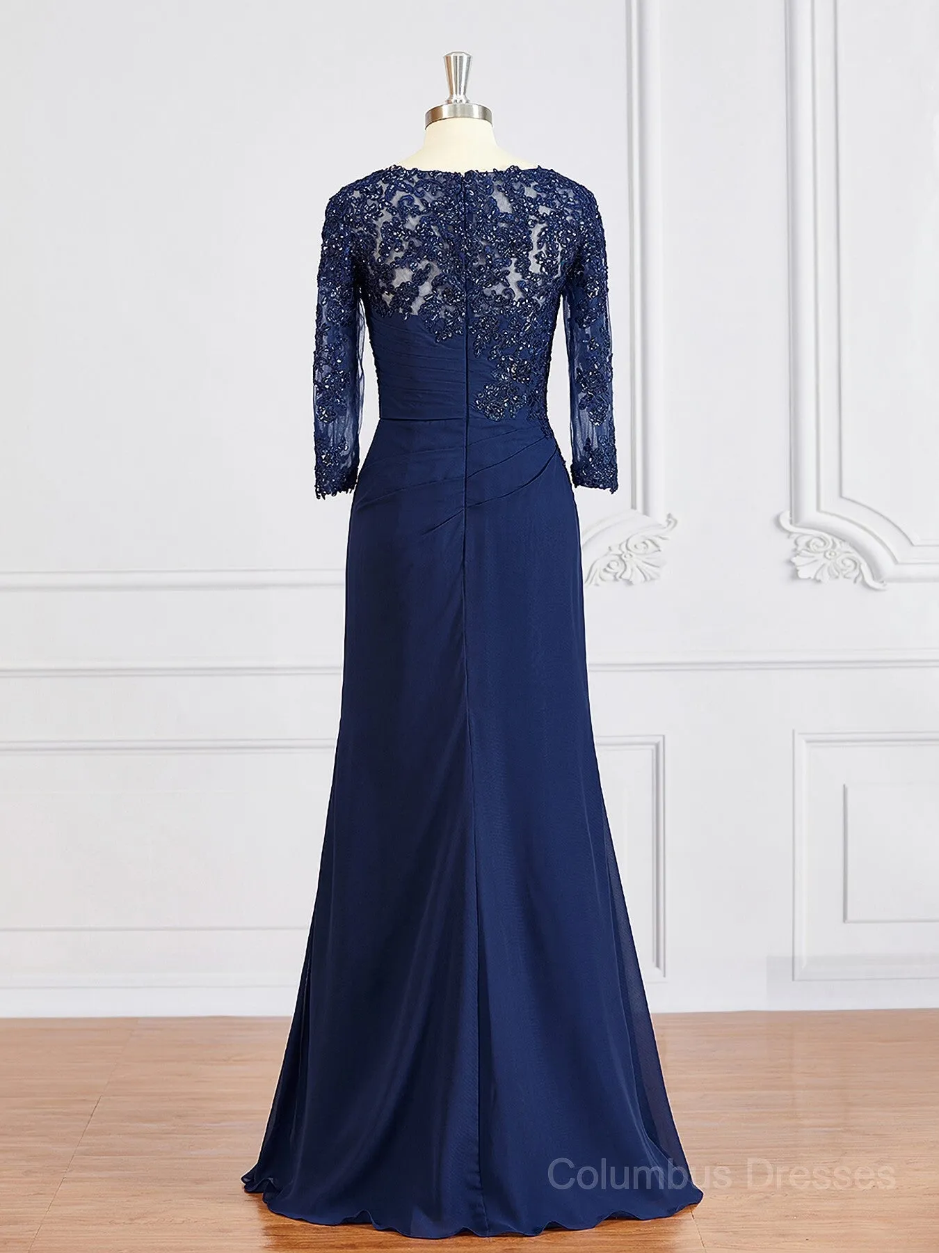 Sheath/Column Bateau Floor-Length Chiffon Mother of the Bride Dresses With Appliques Lace