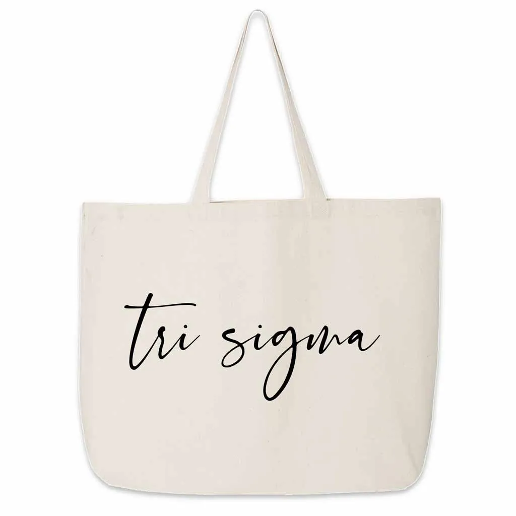 Sigma Sigma Sigma Script Writing Nickname on Canvas Tote Bag