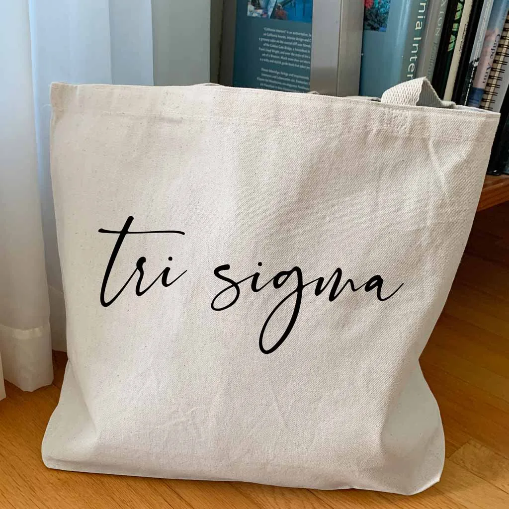 Sigma Sigma Sigma Script Writing Nickname on Canvas Tote Bag