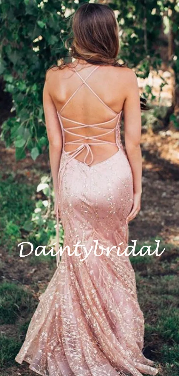 Simple Spaghetti StrapV-neck Mermaid Prom Dresses Evening Dresses.DB10803