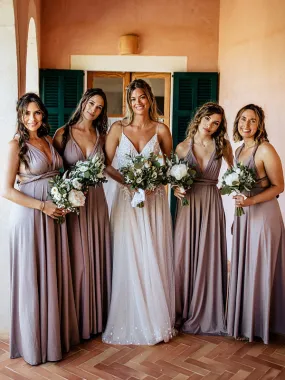 Simple V-neck Halter Floor-length Long Bridesmaid Dresses.DB10838