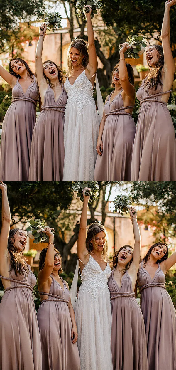 Simple V-neck Halter Floor-length Long Bridesmaid Dresses.DB10838