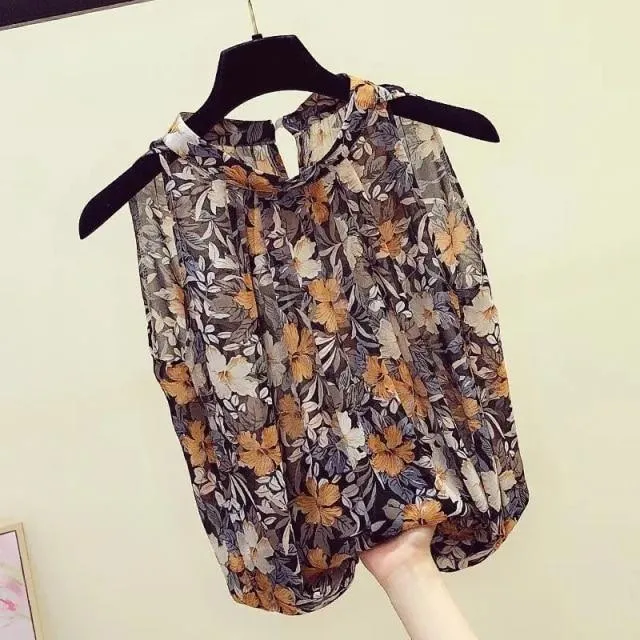 Sleeveless Chiffon Floral Top