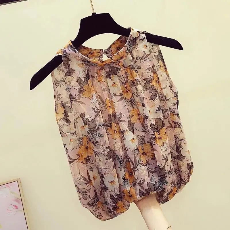 Sleeveless Chiffon Floral Top