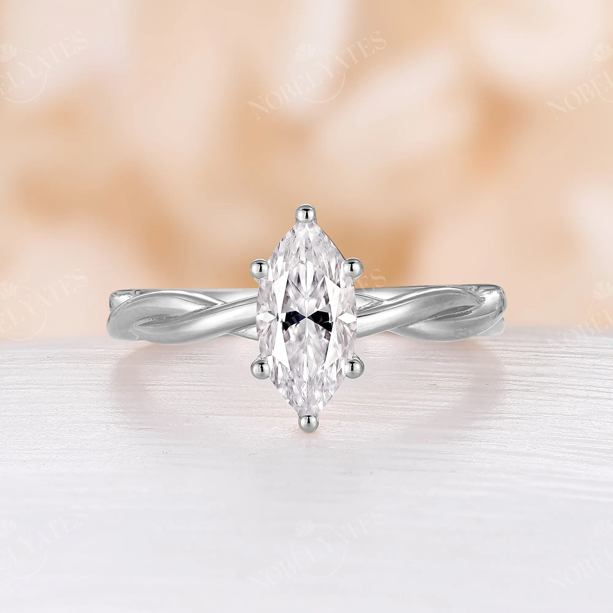 Solitaire Marquise Moissanite Twist Engagement Ring Rose Gold