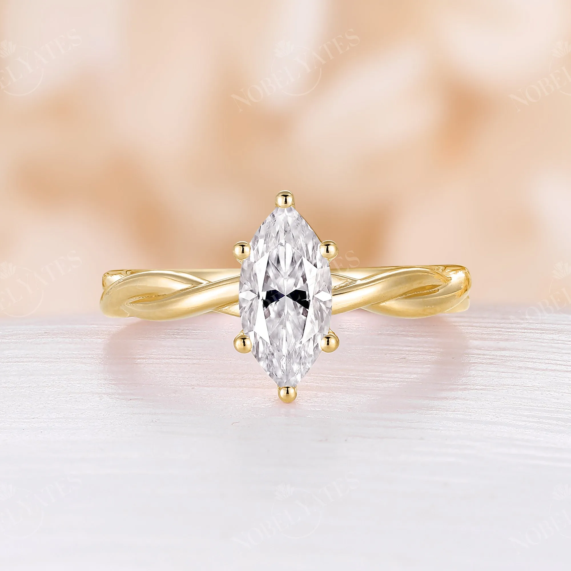 Solitaire Marquise Moissanite Twist Engagement Ring Rose Gold