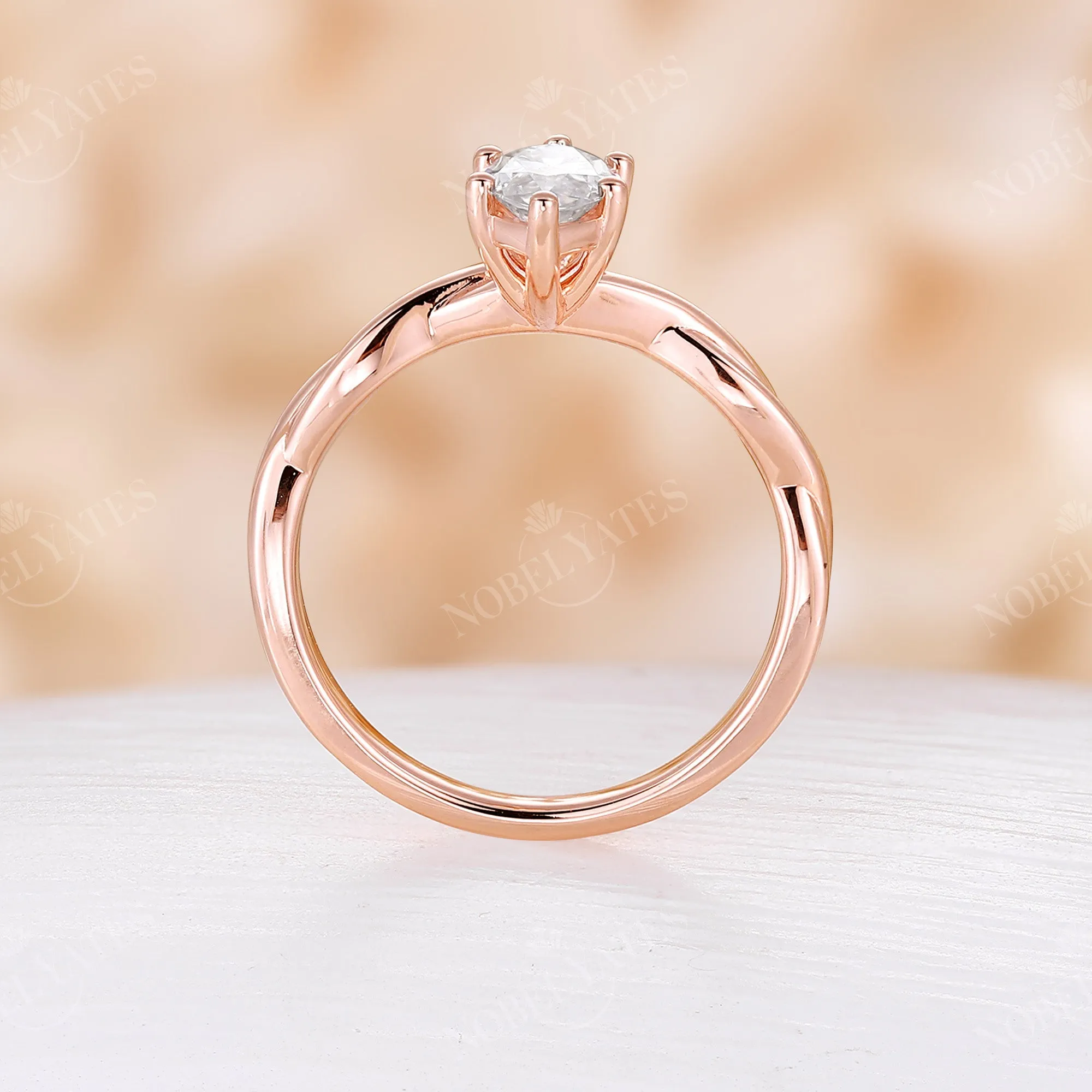 Solitaire Marquise Moissanite Twist Engagement Ring Rose Gold