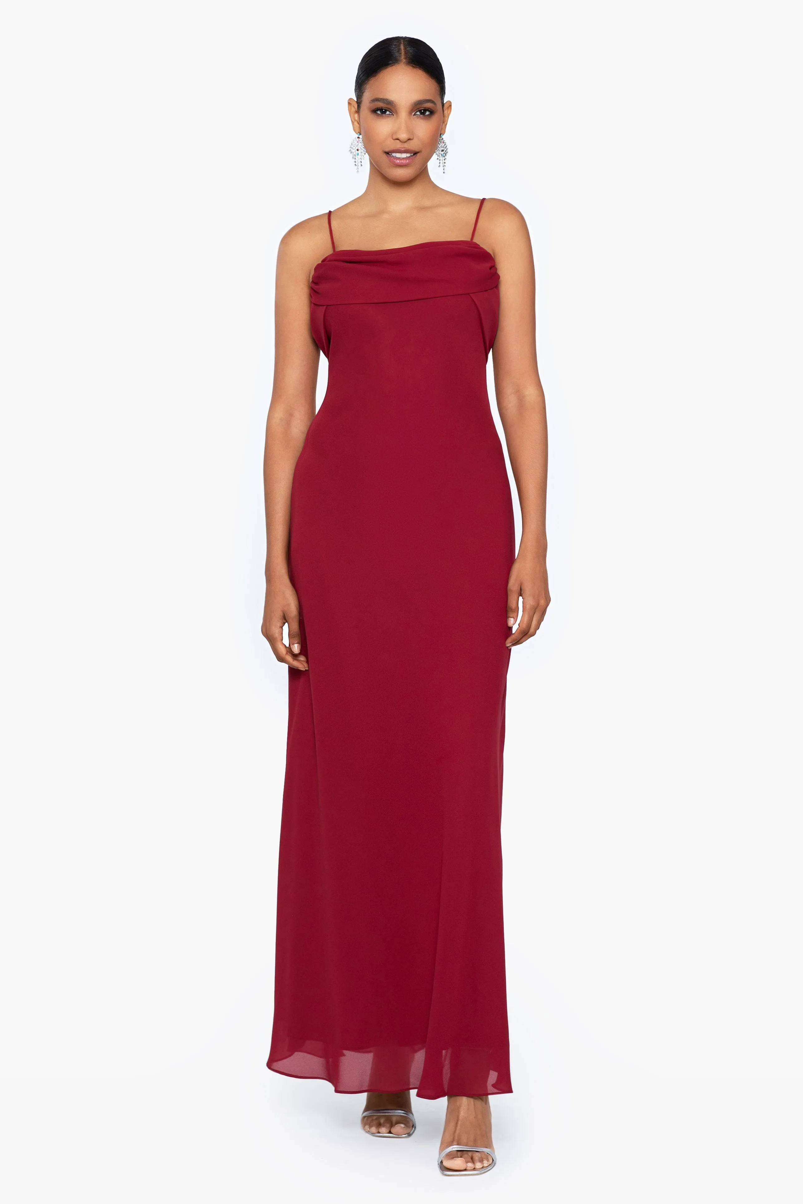 Stephanie Spaghetti Strap Double Georgette Floor Length Dress